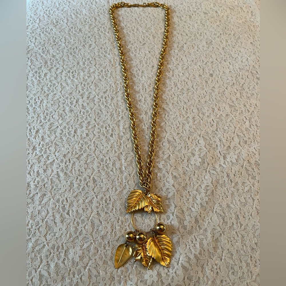 Napier/vintage brushed gold plated, leaf necklace, 36” *